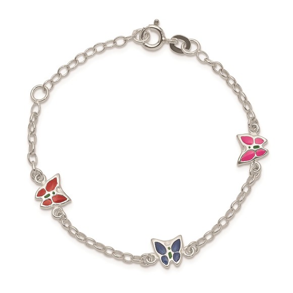 925 Sterling Silver Multi-color Enamel Butterfly 6" Children's Bracelet - Picture 5 of 7